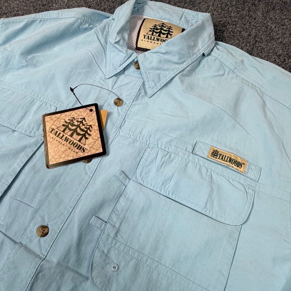 Tallwoods Element Wear Mens XXL Blue Short Sleeve Fishing Shirt Nylon Vents NWT